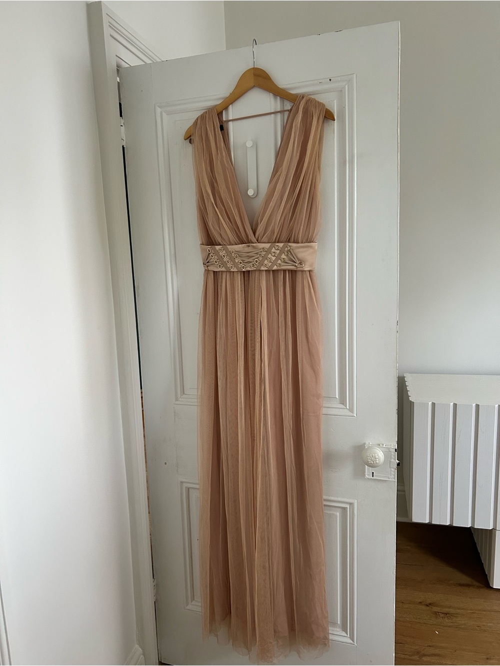 Sleeveless Maxi Dress in Blush with Embellished Waistband